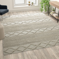 Flash Furniture CI-20-9450A-810-CR-GG 8' x 10' White & Ivory Geometric Design Handwoven Area Rug - Wool/Polyester/Cotton Blend